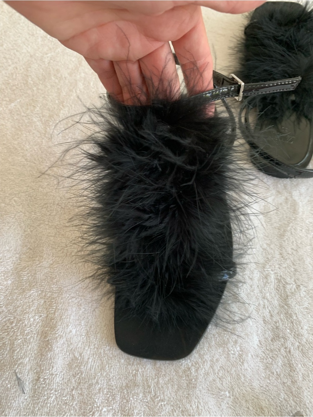 Zara Black Feather Strap Sandals Size 39 - Picture 2 of 6